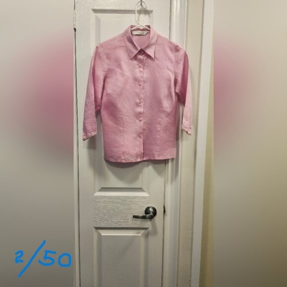 It's a New Vision Women’s 100% Linen Pink Button-Up Blouse — Size S - Picture 1 of 11